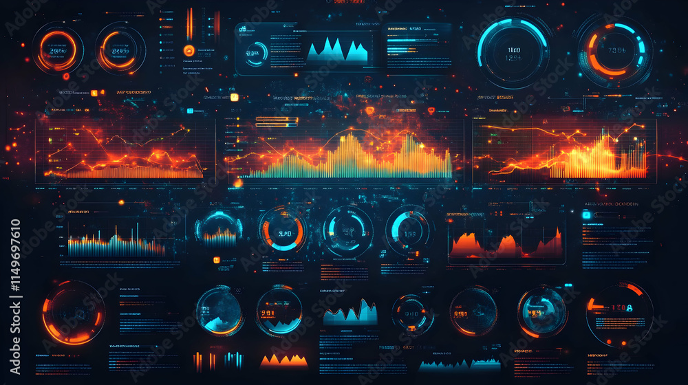 Obraz premium A digital dashboard displaying data visualizations and analytics in vibrant colors.