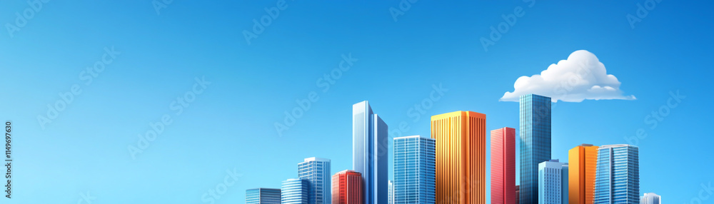 Fototapeta premium A vibrant city skyline under a clear blue sky showcases modern architecture.