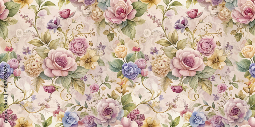 Elegant floral pattern featuring soft pastels and delicate blooms. Elegant floral pattern featuring soft pastels and delicate blooms.