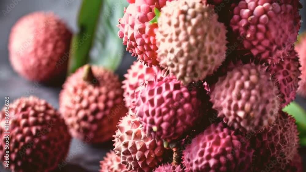 A close-up of lychee fruits showcasing their textured skin and vibrant color. A close-up of lychee fruits showcasing their textured skin and vibrant color.