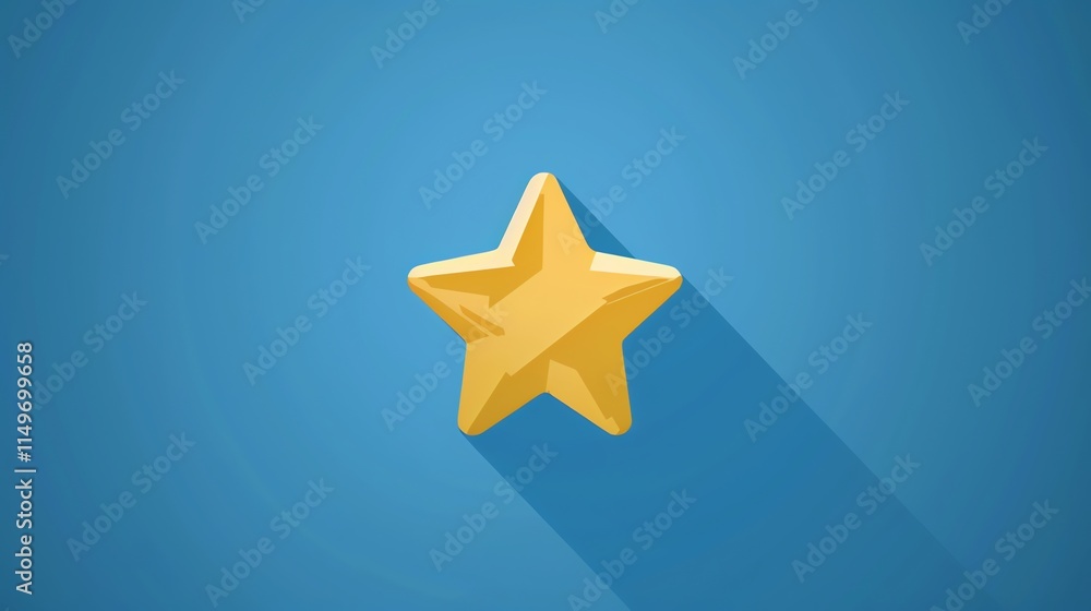 Obraz premium A single yellow star on a blue background with a long shadow.