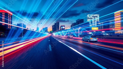  Vibrant futuristic 3D rendering of a fast road