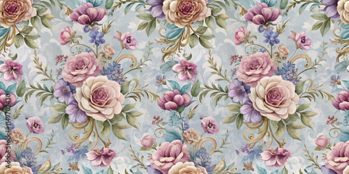 Elegant floral wallpaper featuring pastel roses and delicate blossoms.