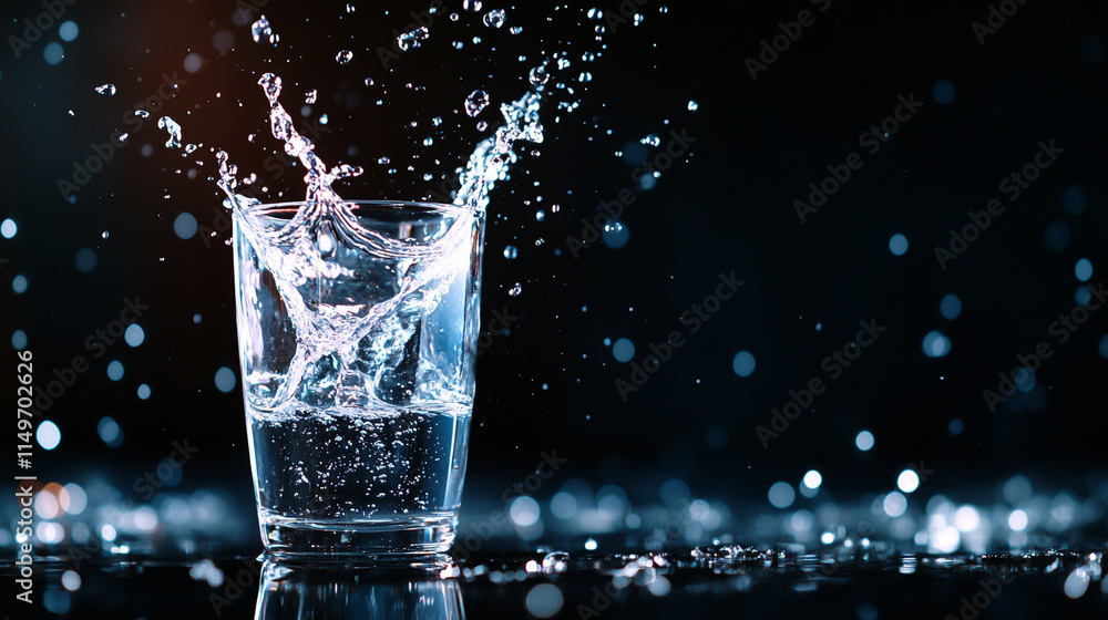 A dynamic splash of water from a glass creates stunning visual effects against a dark background.