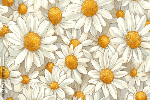 2045 Daisy with bright white petals and sunny yellow centers, beautifully illustrated in a detailed sketchy engraving style, capturing the delicate elegance of nature’s simplicity.