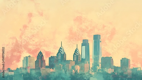 Philadelphia City Skyline at Sunset Hues photo