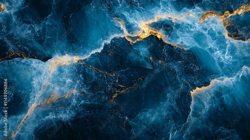 Abstract blue and gold swirling texture resembling ocean waves. Abstract blue and gold swirling texture resembling ocean waves.