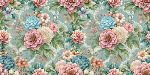 Elegant floral pattern featuring vibrant roses and delicate blossoms.