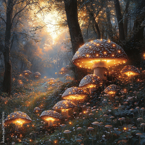 beautiful big mushrooms in the middle of the forest photo