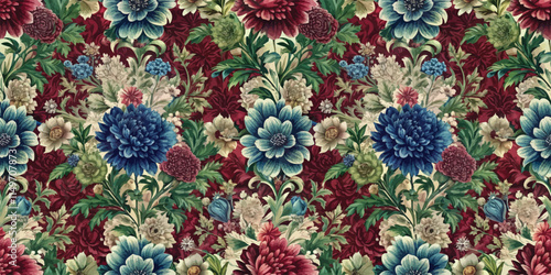 Vibrant floral pattern with rich colors and intricate details.