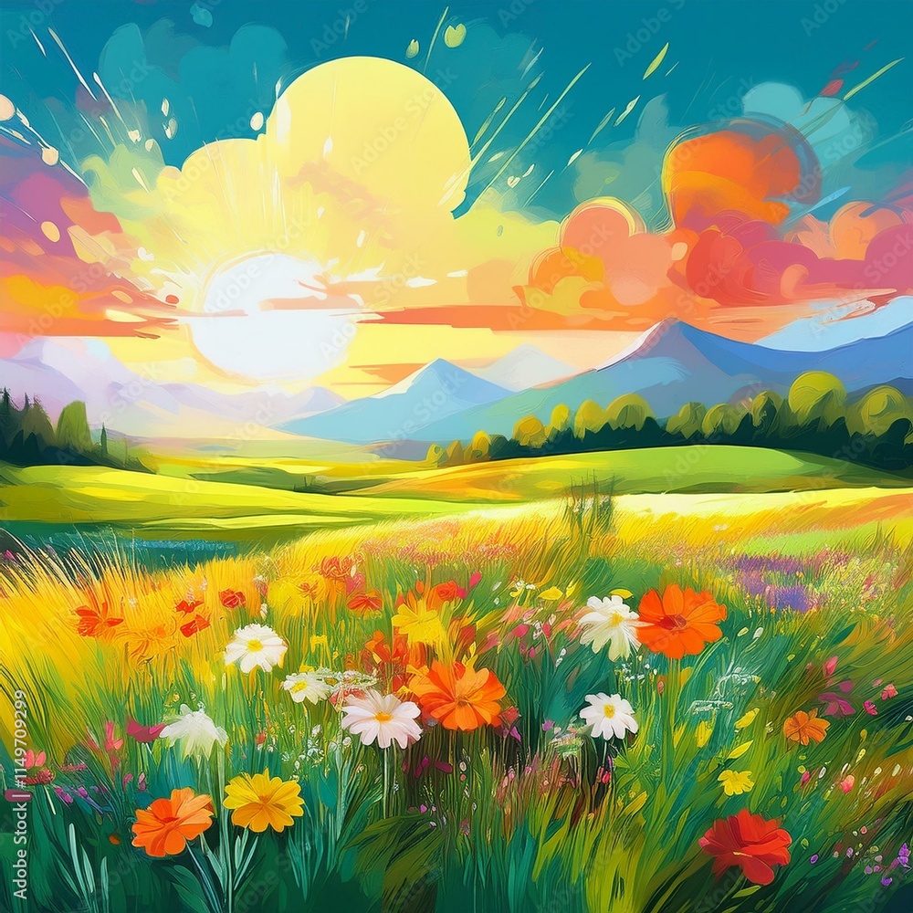 Fototapeta premium Generated image Art abstract natural background; summer sunny meadow