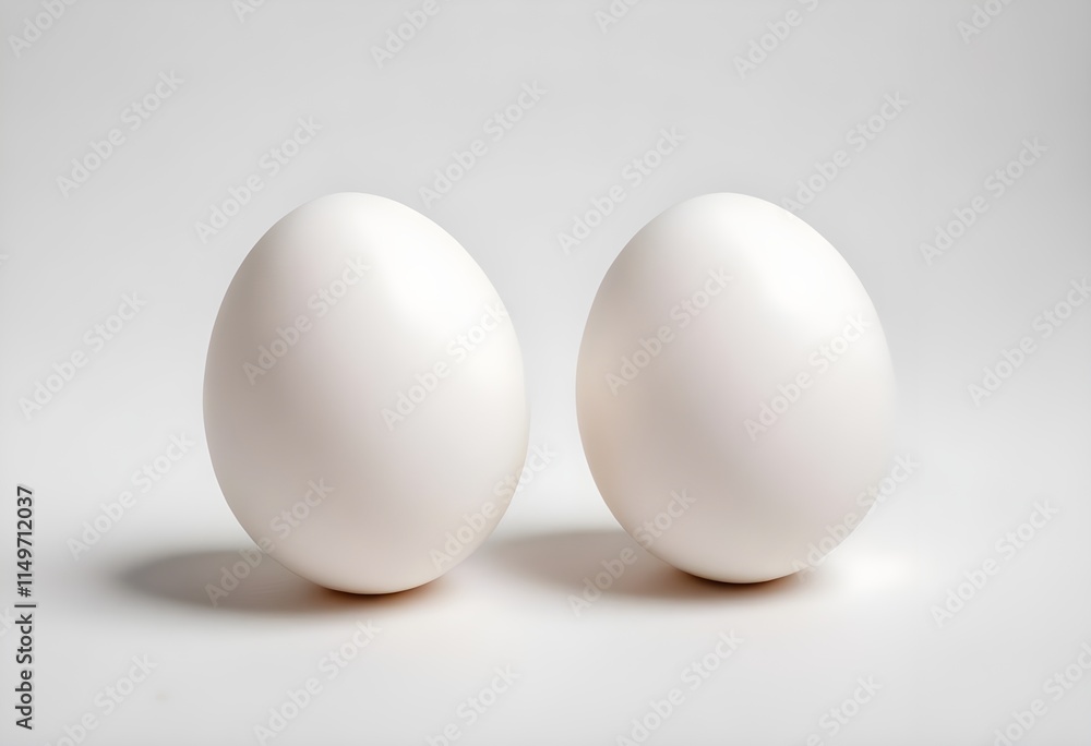 Two white eggs placed side by side on a white background Two white eggs placed side by side on a white background