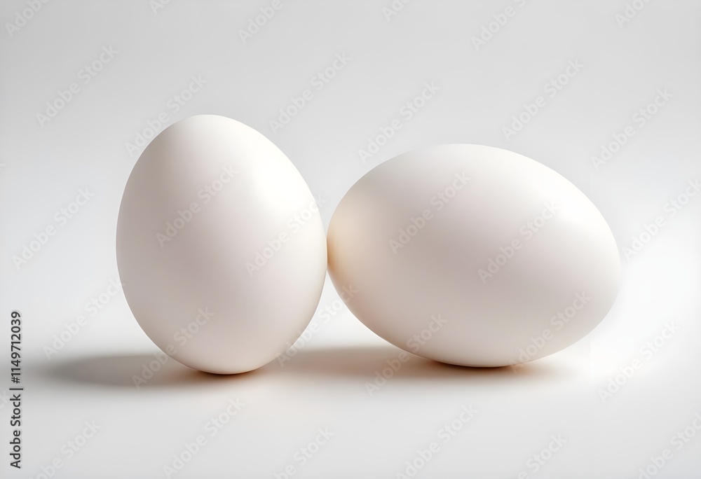 Two white eggs placed side by side on a white background Two white eggs placed side by side on a white background