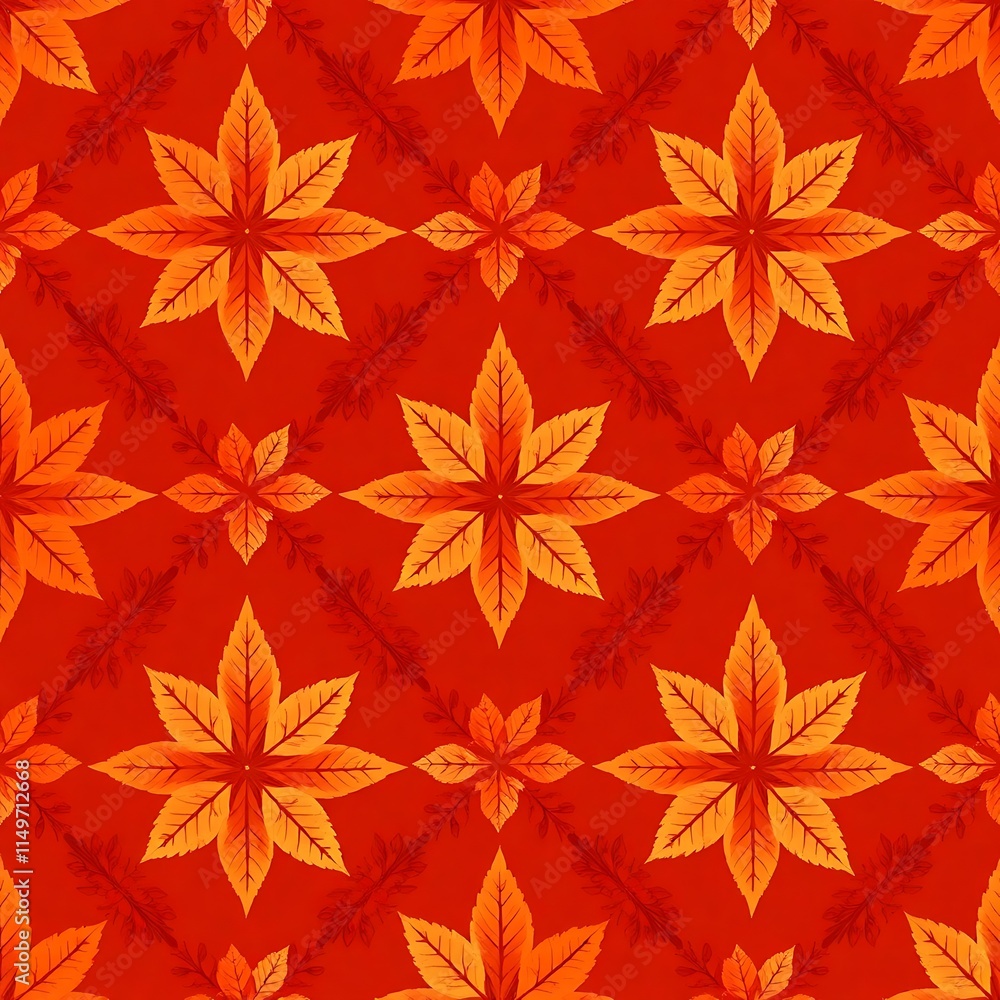 Fototapeta premium Autumnal Leaf Pattern: Red and Orange Floral Design 