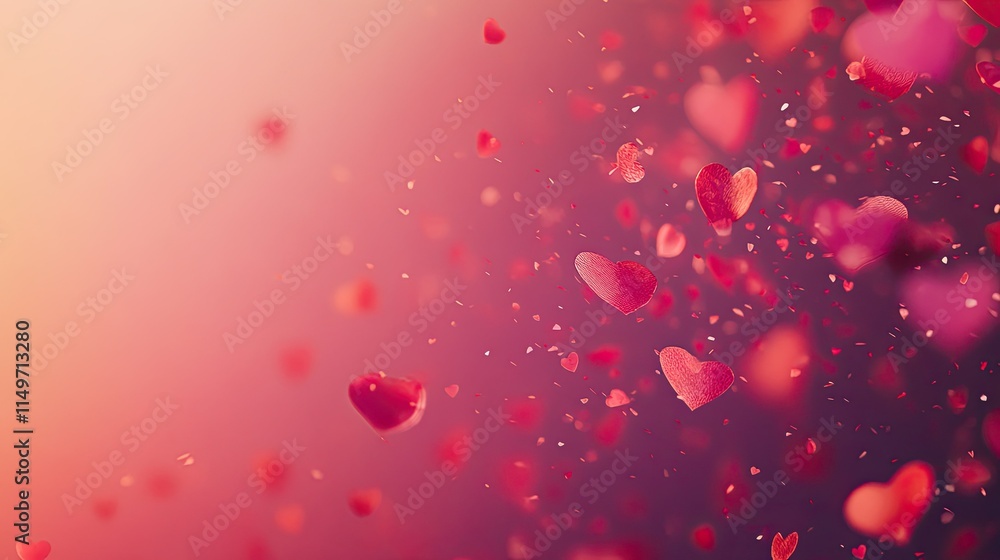 Romantic abstract Valentine background with red and pink hearts scattered on a soft gradient. Romantic abstract Valentine background with red and pink hearts scattered on a soft gradient.