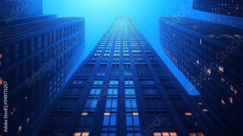Wallpaper Mural Low angle view of skyscrapers at night, illuminated windows, city skyline. Torontodigital.ca