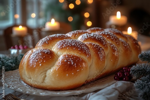 Jewish Shabbat ritual with challah bread photo