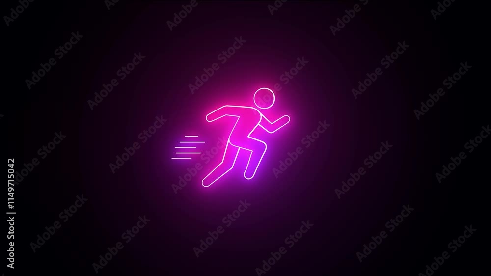 Glowing running man symbol animation on black background. people run icon animation. neon line a man racing icon. Animation of seamless loop.