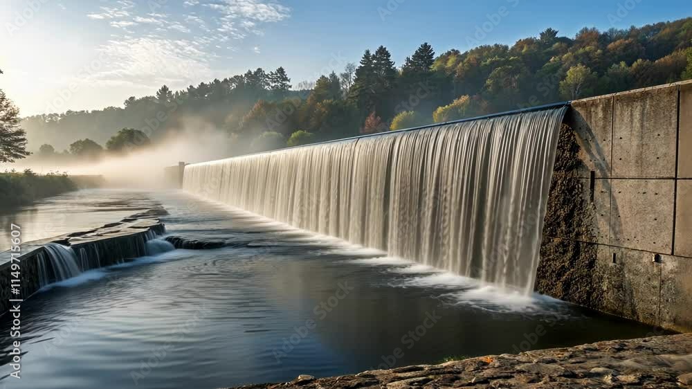 Water cascades over large concrete barrier. Water cascades over large concrete barrier.