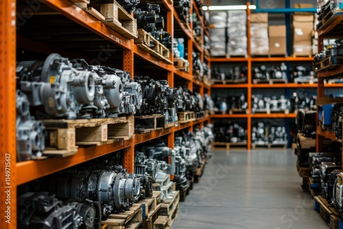 Well organized warehouse offering quality used engines and car parts for sale with repair services photo