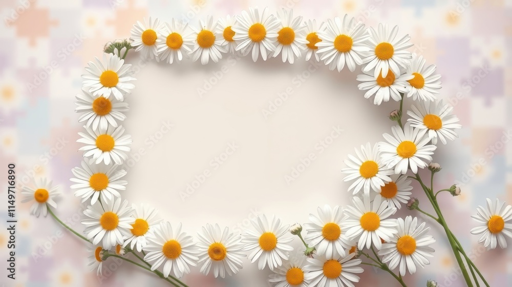 A delicate frame of fresh daisies, perfect for springtime greetings or a blank invitation design A delicate frame of fresh daisies, perfect for springtime greetings or a blank invitation design