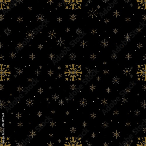 Golden Snowflakes Winter Pattern 