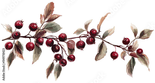 Holiday decorations with a vintage botanical berry branch, rich red and green tones adding charm to your festive décor