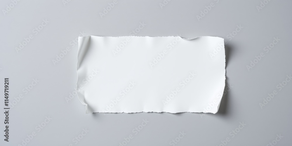 A Blank, Torn Piece of White Paper on a Gray Background, Ideal for Text or Design Elements A Blank, Torn Piece of White Paper on a Gray Background, Ideal for Text or Design Elements