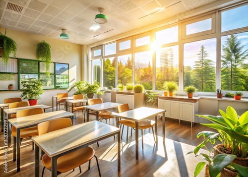 Sunny Holiday Classroom: Serene Modern Learning Space - Candid Photography