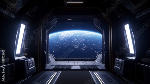 Fototapeta Naklejka Na Ścianę i Meble -  A luminous vision: the space station, a constellation of artificial stars, bathed in soft, ethereal light. Below, a breathtaking tapestry of earthly city lights