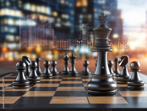 Wallpaper Mural Futuristic chessboard with augmented reality elements and glowing cityscape Torontodigital.ca