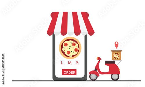 Online pizza delivery concept. Food online order with smartphone, Flat vector illustration.