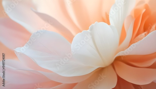 Wallpaper Mural A close-up of delicate, translucent white flower petals with soft, flowing edges. The background features a gentle gradient of warm peach and soft pink hues, creating a dreamy atmosphere. The petals e Torontodigital.ca