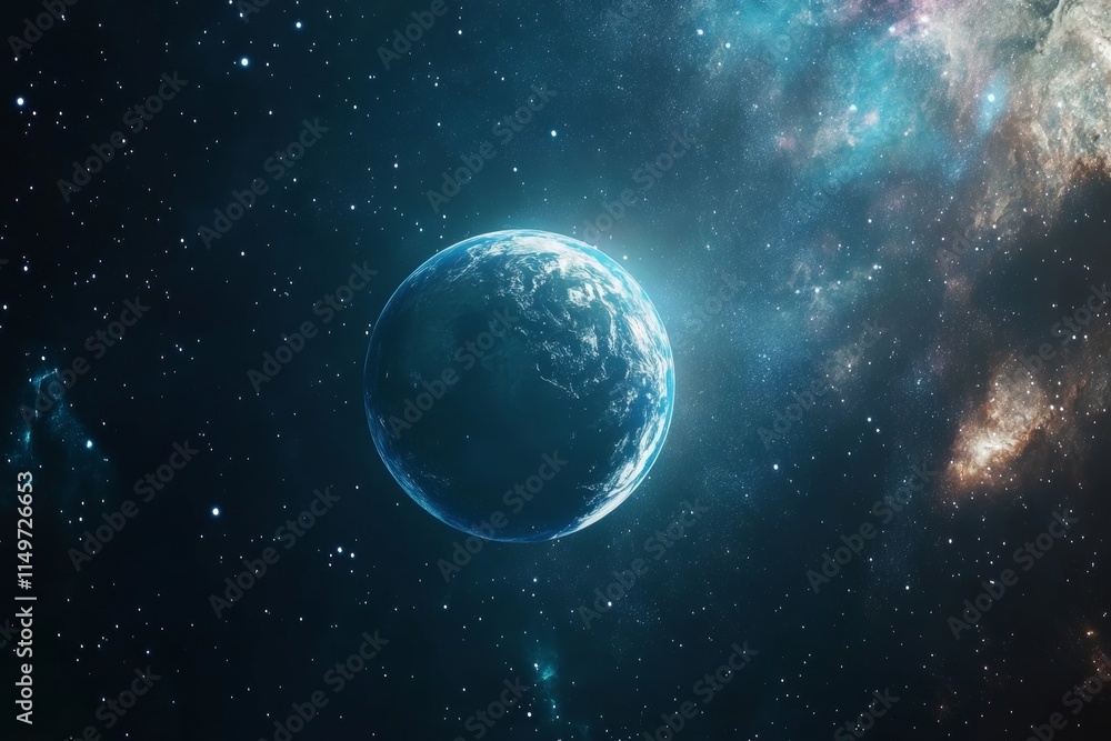 Obraz premium Planet Earth in Outer Space. Blue Planet and Millions of Stars. Galaxy and Universe Concept.