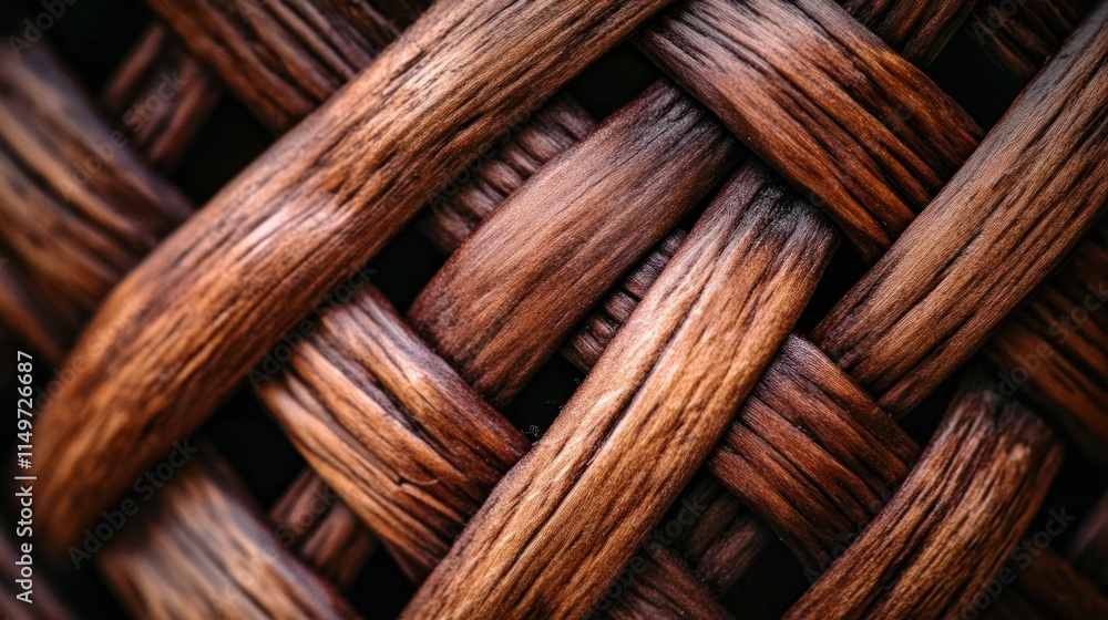Close-up of intricately woven dark brown wicker texture. Close-up of intricately woven dark brown wicker texture.