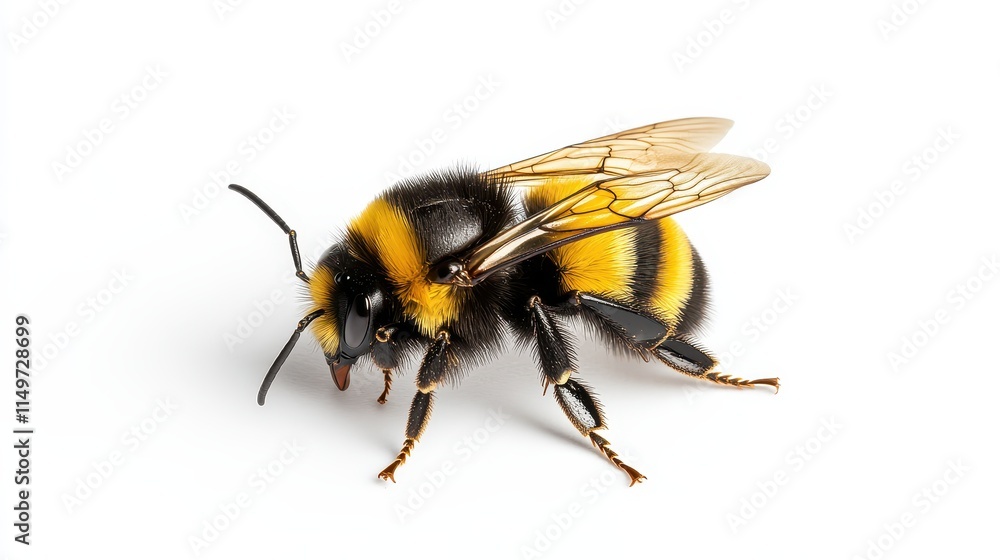 Detailed Close-up of a Bumblebee on White Background. Detailed Close-up of a Bumblebee on White Background.