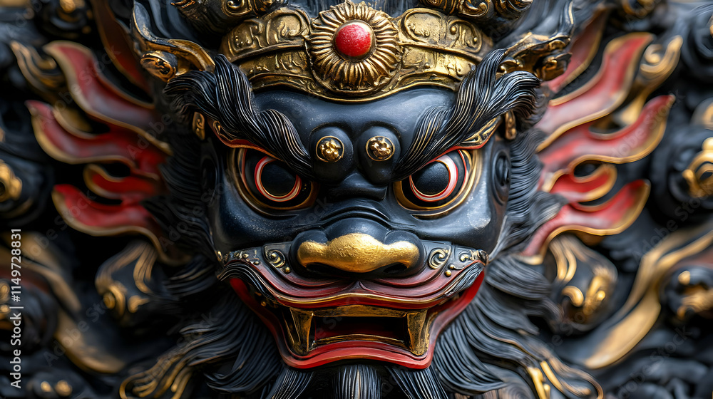 Fototapeta premium Intricate Gold and Black Dragon Illustration