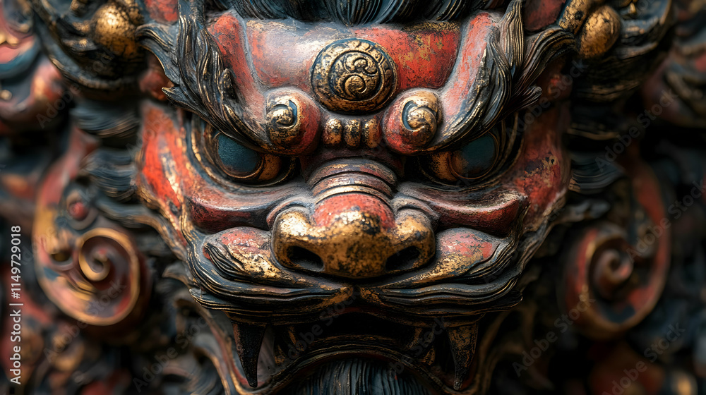 Fototapeta premium Intricate Asian Dragon Statue Closeup