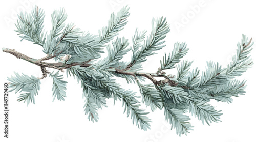 Soft blue-green needles on a vintage cedar tree branch, a stunning piece of botanical art for seasonal home decoration