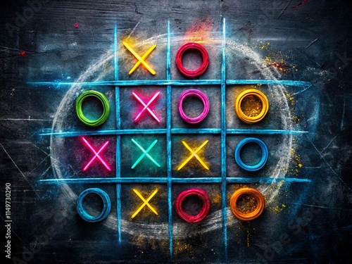 Surreal Abstract Tic Tac Toe Competition: XO Win Challenge - Black Board Art