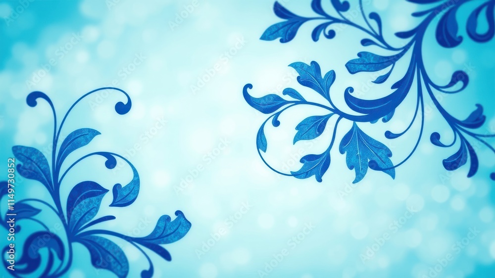 Elegant Blue Floral Design on a Soft Aqua Background, Perfect for Invitations or Decorative Purposes Elegant Blue Floral Design on a Soft Aqua Background, Perfect for Invitations or Decorative Purposes