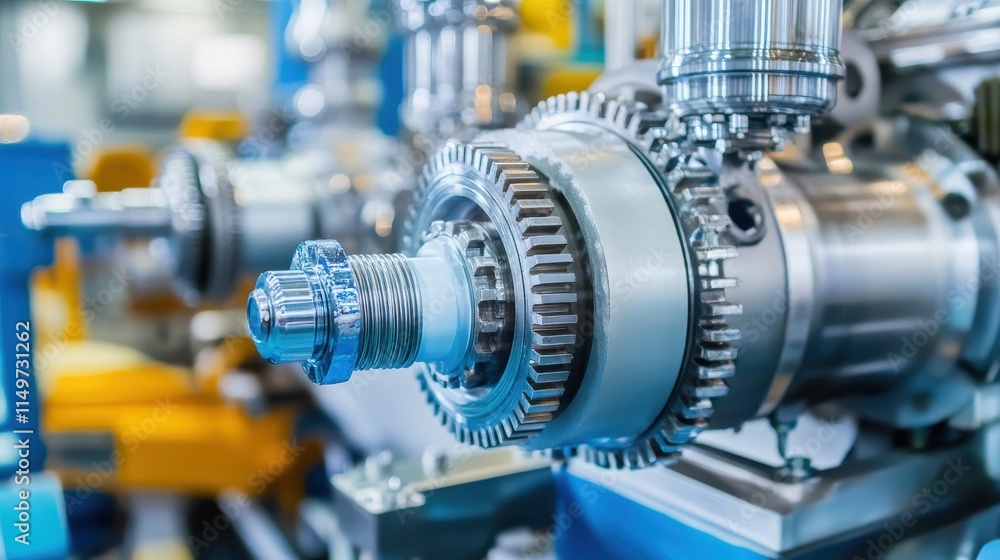 Close-up of Industrial Machine Gears and Components. Close-up of Industrial Machine Gears and Components.