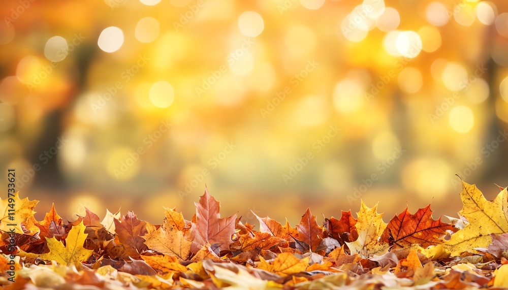 Closeup of autumnal leaves on the forest ground with a blurred bokeh background, capturing the essence of fall Closeup of autumnal leaves on the forest ground with a blurred bokeh background, capturing the essence of fall