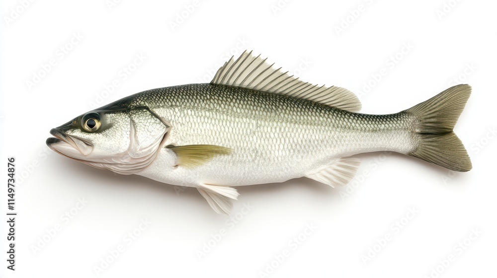 Freshly Caught White Seabass Isolated on White Background. Freshly Caught White Seabass Isolated on White Background.