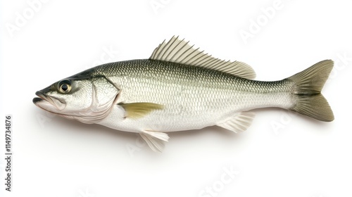Freshly Caught White Seabass Isolated on White Background.