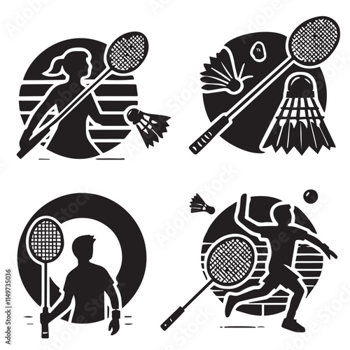 Vector collection of badminton sport silhouettes