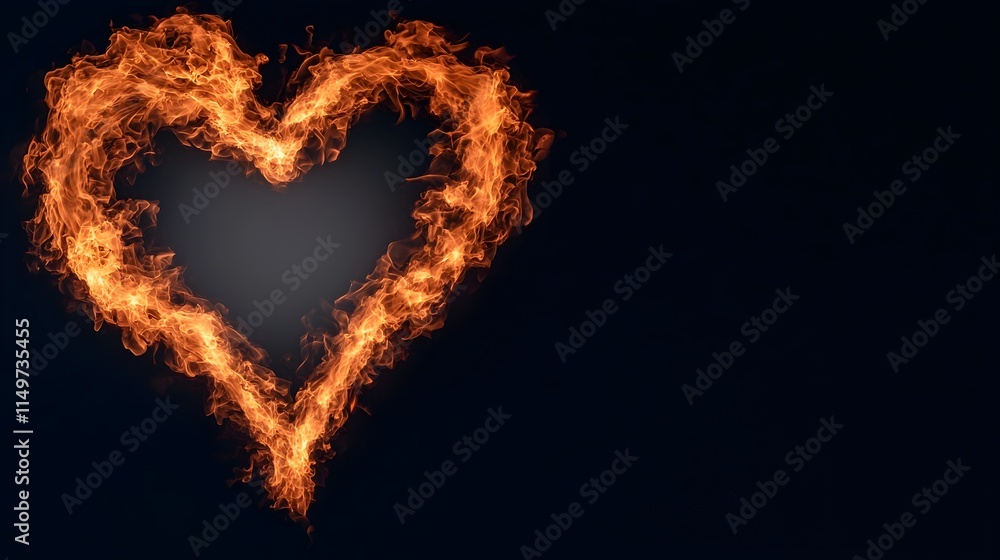 Fiery heart shape glowing against a dark background Fiery heart shape glowing against a dark background
