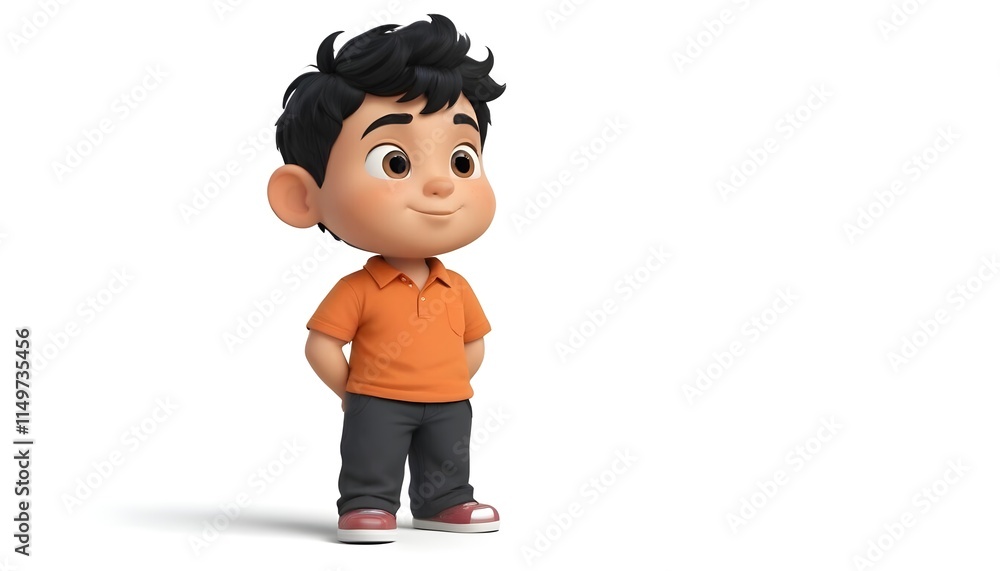 A young Hispanic boy with short black hair wearing a shirt and black pants A young Hispanic boy with short black hair wearing a shirt and black pants