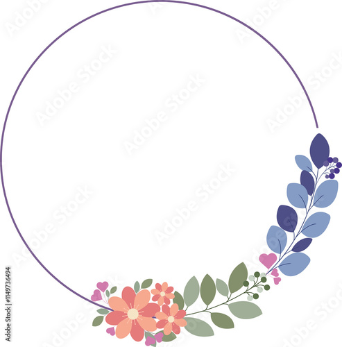 Beautiful Circle Frame With Green Leaf And Love Flower Decoration