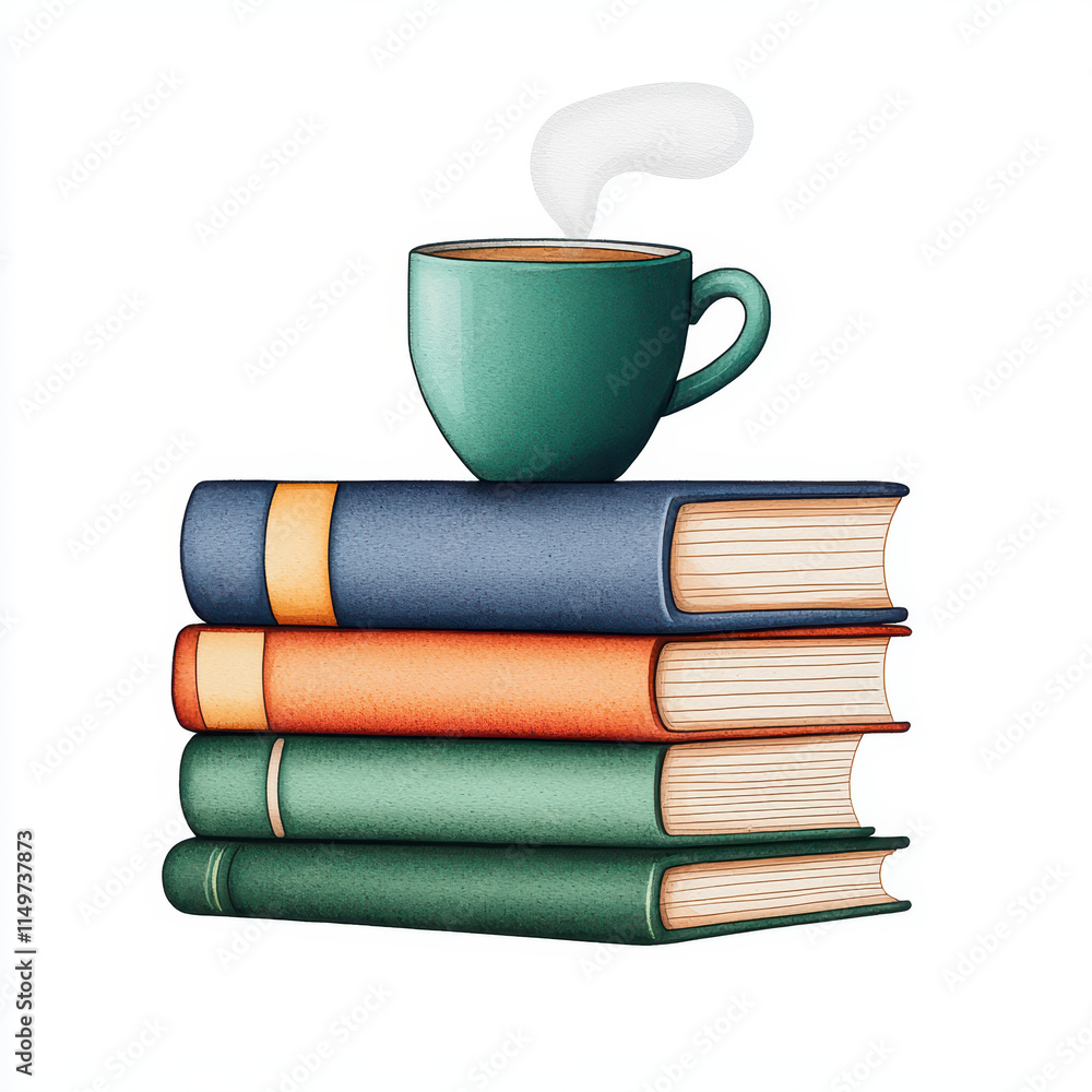 cozy stack of colorful books with steaming cup on top, perfect for reading cozy stack of colorful books with steaming cup on top, perfect for reading